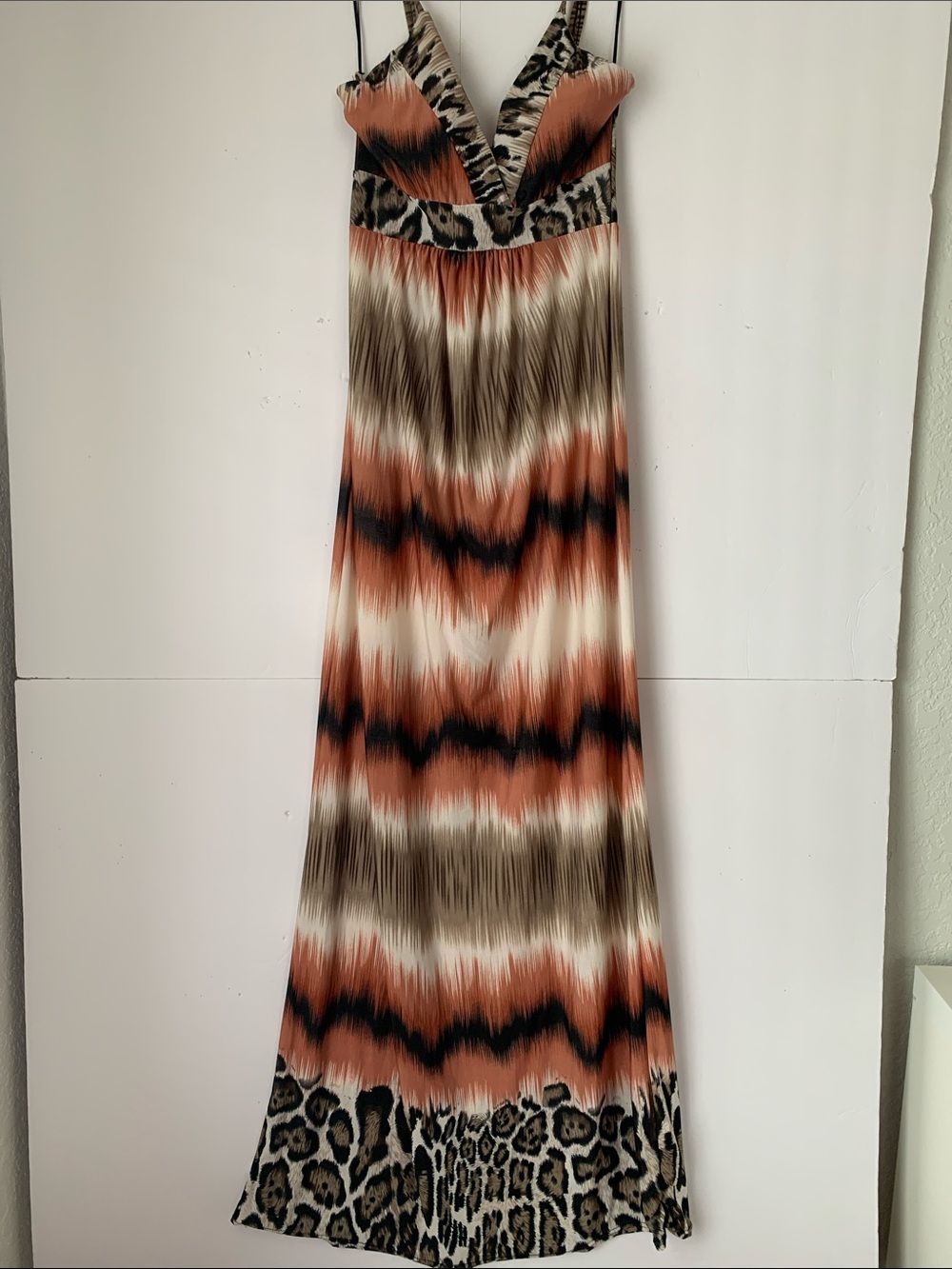 Sapogee Women’s Maxi Dress in Rust, Cream & Black Leopard Print Size S